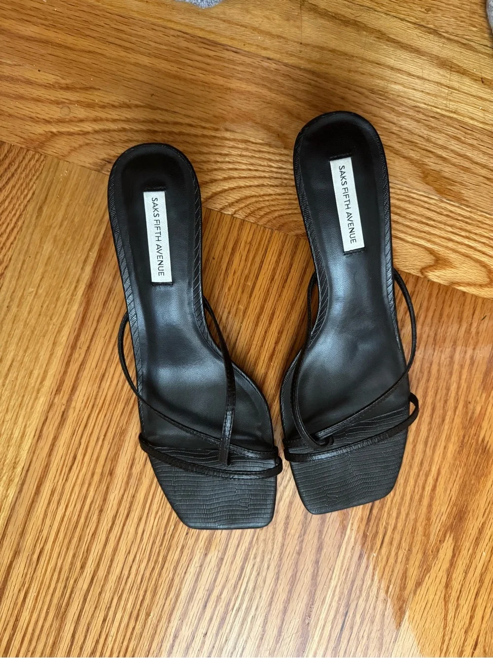 Saks Fifth Avenue Black Square-Toe Strappy Slide Mules